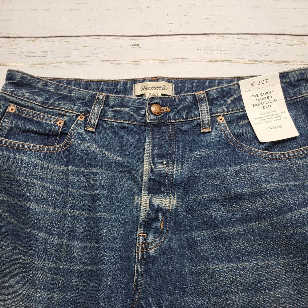 Madewell Petite Curvy Darted Barrel Leg Jeans Medium Dobbins Wash Western 30P - Picture 5 of 13